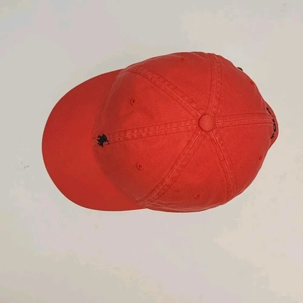 Polo Ralph Lauren Hat Cap Red Adjustable Leather Strap Cotton One Size Vintage